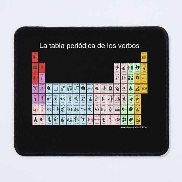 Item preview, Spanish playful visual periodic table of verbs - white letters designed and sold by VerbaDidactica.