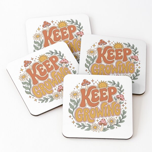 Item preview, Keep Growing Retro Mushroom & Daisy Floral Vintage Typography designed and sold by Sticker Hubs.