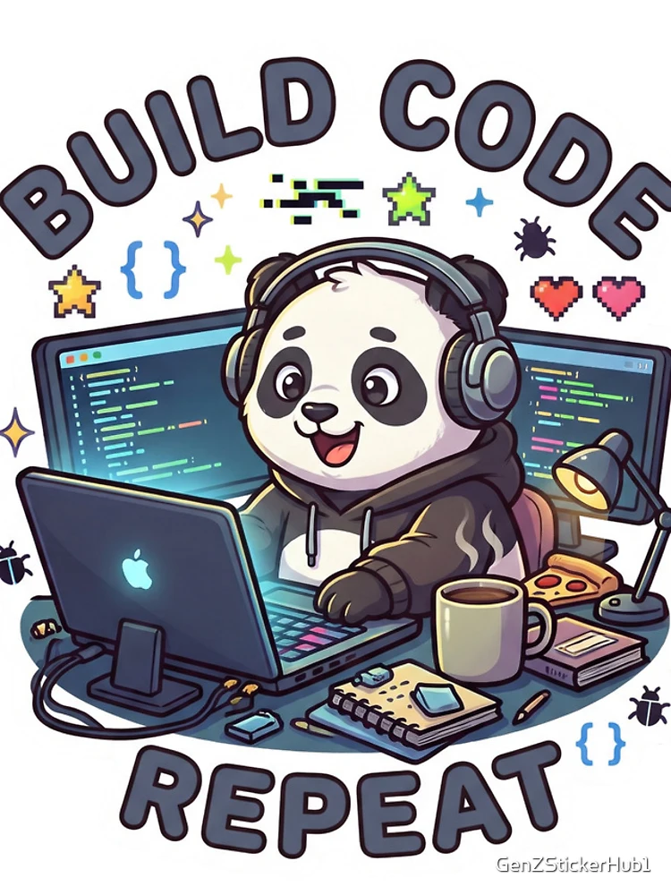 Thumbnail 4 of 4, iPhone Case, Build Code Repeat Cute Gamer Panda Coder Sticker designed and sold by GenZStickerHub1.