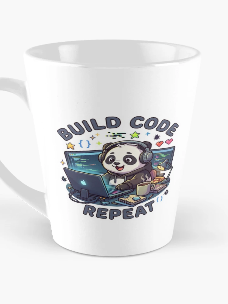 Thumbnail 3 of 4, Coffee Mug, Build Code Repeat Cute Gamer Panda Coder Sticker designed and sold by GenZStickerHub1.
