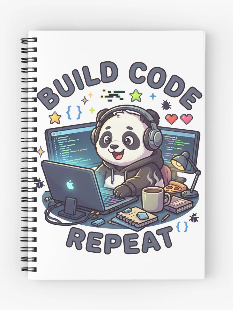 Thumbnail 1 of 3, Journal, Build Code Repeat Cute Gamer Panda Coder Sticker designed and sold by GenZStickerHub1.