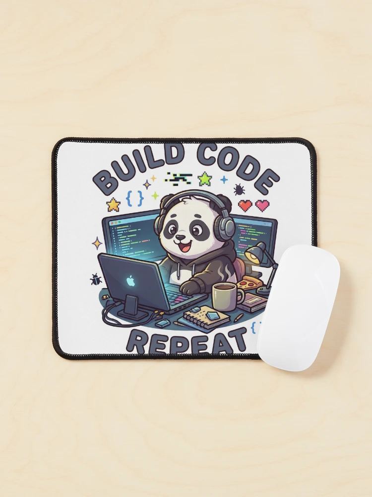 Thumbnail 1 of 5, Mouse Pad, Build Code Repeat Cute Gamer Panda Coder Sticker designed and sold by GenZStickerHub1.