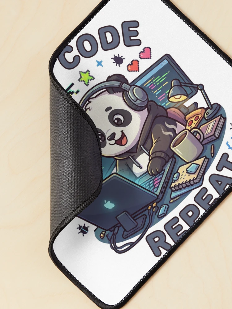Thumbnail 2 of 5, Mouse Pad, Build Code Repeat Cute Gamer Panda Coder Sticker designed and sold by GenZStickerHub1.