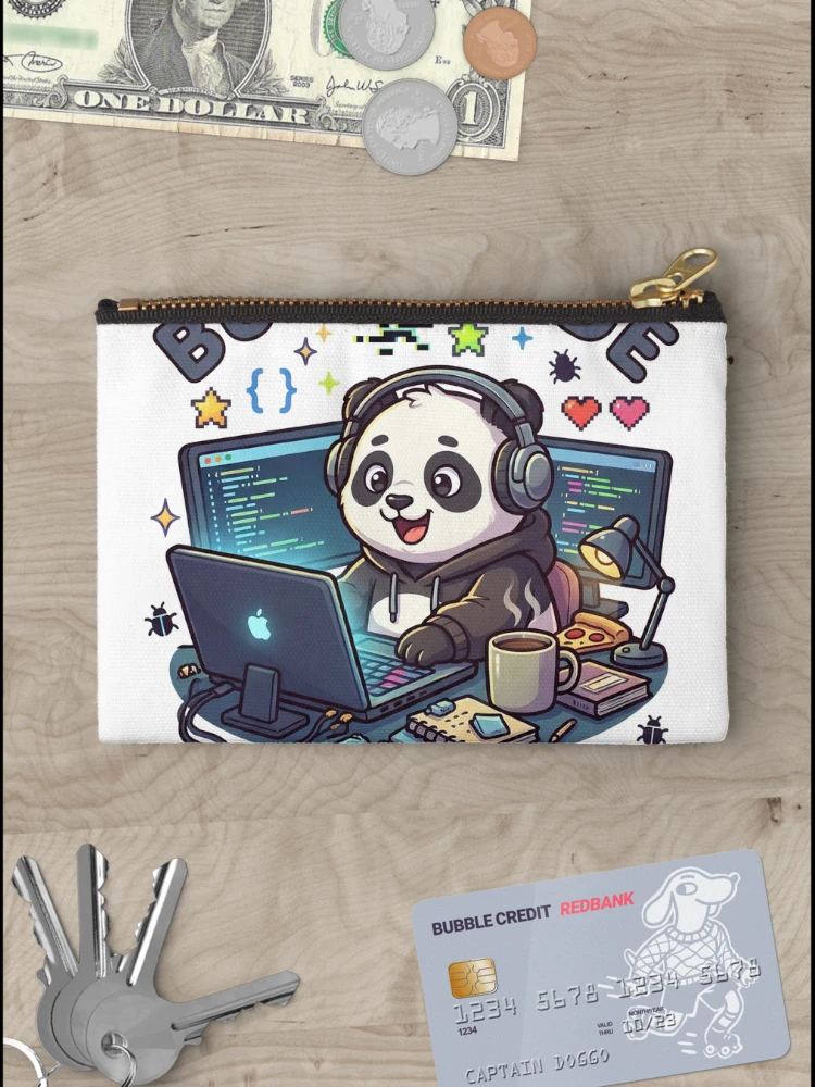 Thumbnail 3 of 4, Zipper Pouch, Build Code Repeat Cute Gamer Panda Coder Sticker designed and sold by GenZStickerHub1.