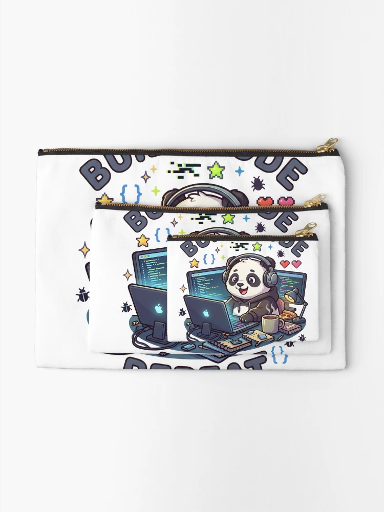 Thumbnail 2 of 4, Zipper Pouch, Build Code Repeat Cute Gamer Panda Coder Sticker designed and sold by GenZStickerHub1.