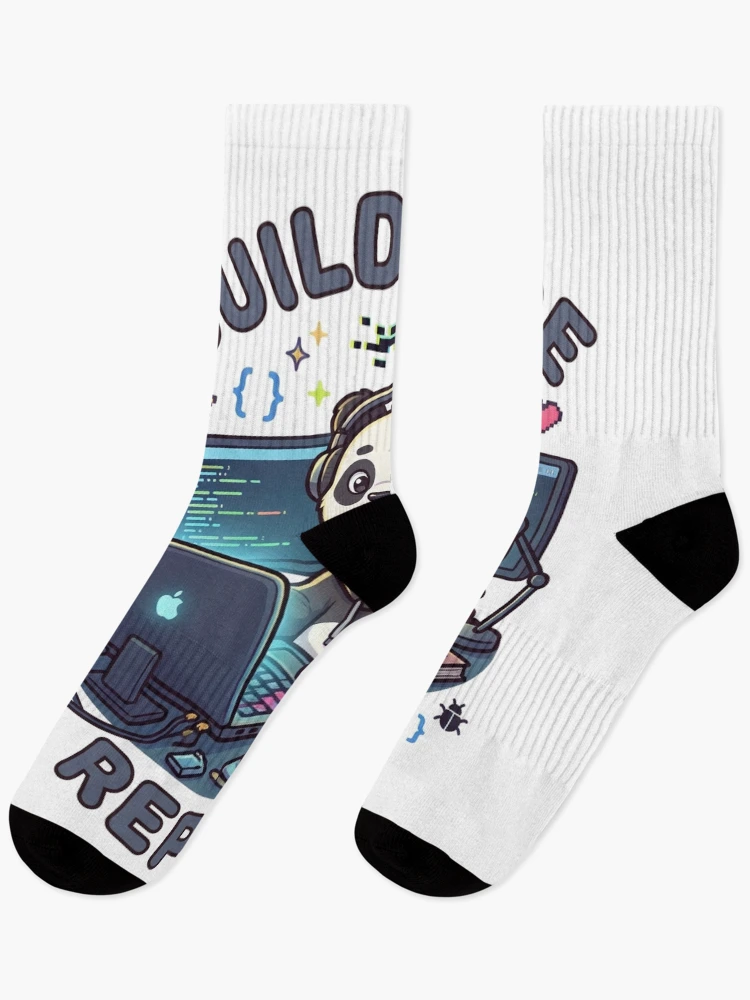 Thumbnail 1 of 5, Socks, Build Code Repeat Cute Gamer Panda Coder Sticker designed and sold by GenZStickerHub1.