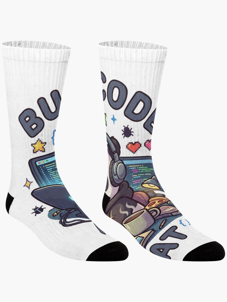 Thumbnail 3 of 5, Socks, Build Code Repeat Cute Gamer Panda Coder Sticker designed and sold by GenZStickerHub1.