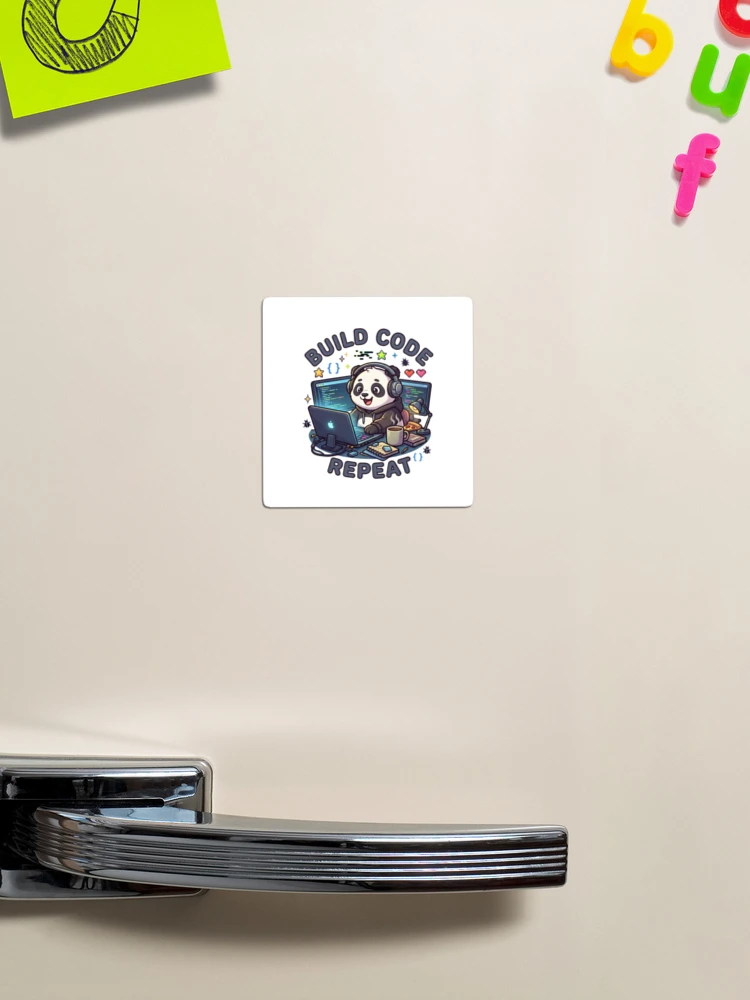 Thumbnail 1 of 3, Magnet, Build Code Repeat Cute Gamer Panda Coder Sticker designed and sold by GenZStickerHub1.
