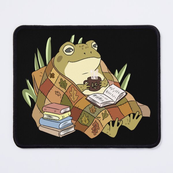 Item preview, Frog Reading Book Under Quilt Blankets Drinking Coffee Cottagecore Illustration designed and sold by LeshanArt.