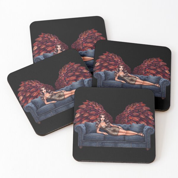 Item preview, Glamorous Angel Girl On Denim Sofa With Red Wings designed and sold by MaRCAStro.