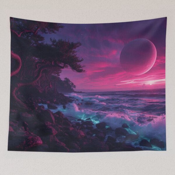 Item preview, Alien Pine Coast Under Pink Planet Sunset designed and sold by monkeybusiness.pt.
