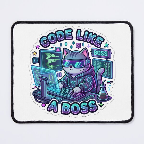 Item preview, : Code Like A Boss Cyberpunk Coder Cat Sticker designed and sold by GenZStickerHub1.