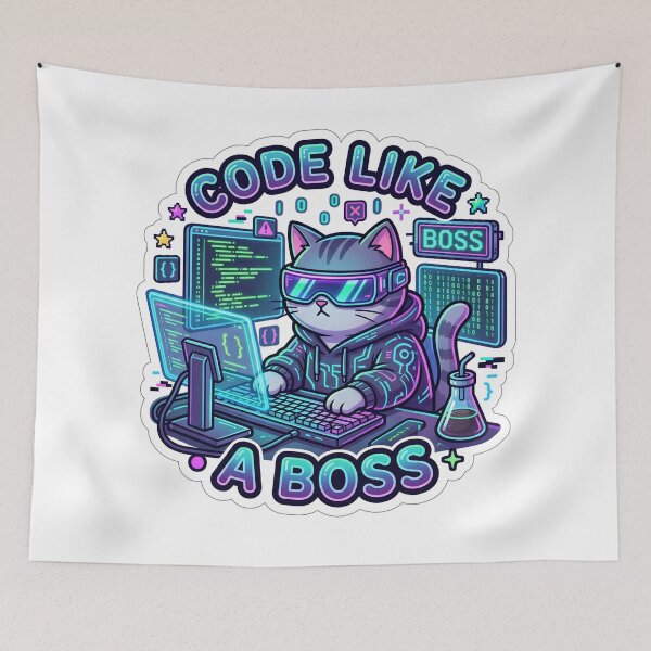 Item preview, : Code Like A Boss Cyberpunk Coder Cat Sticker designed and sold by GenZStickerHub1.