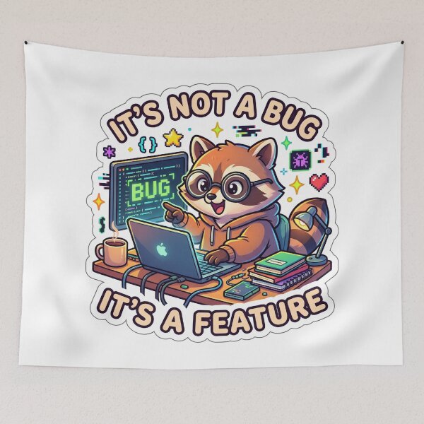 Item preview, Its Not A Bug Its A Feature Coder Raccoon Sticker designed and sold by GenZStickerHub1.