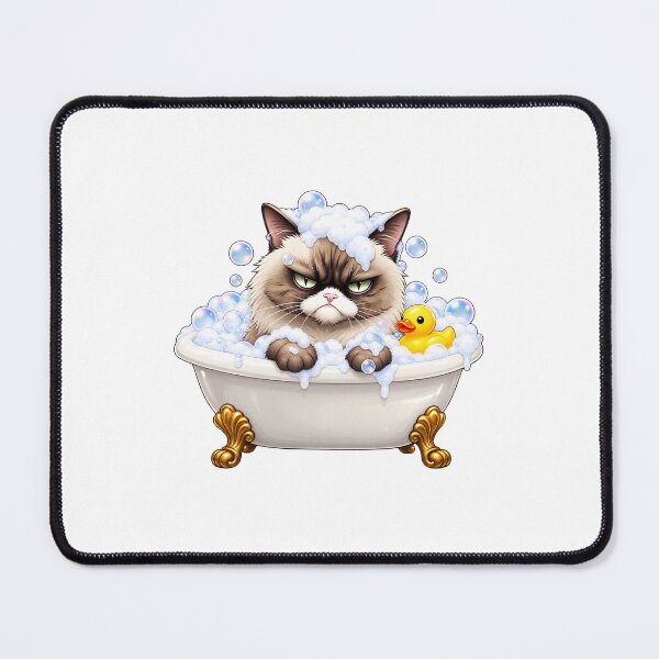 Item preview, Unamused Fluffy Cat in Bubble Bath with Rubber Duck designed and sold by naatala.