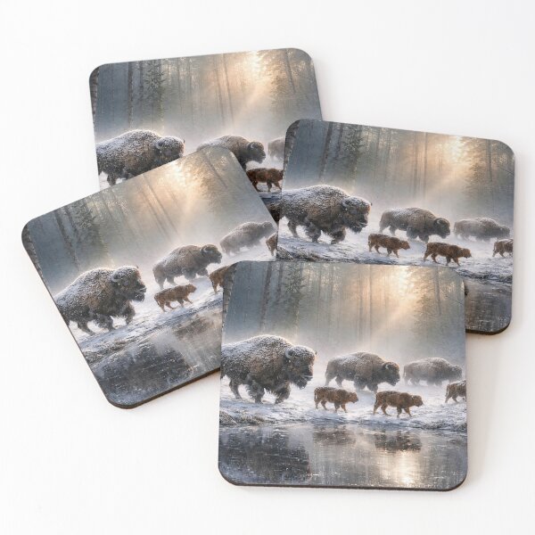 Item preview, Buffalo Bison Herd in Snowy Forest Seasons Greetings Holiday designed and sold by Stephanie Laird.