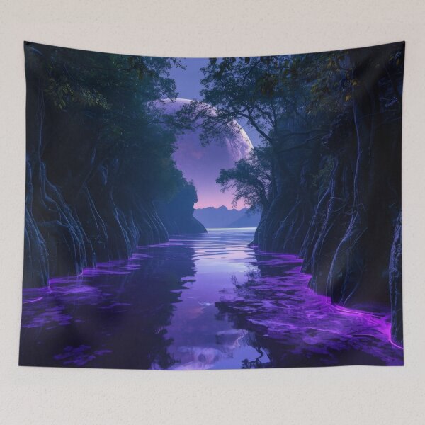 Item preview, Bioluminescent Purple River In Dark Alien Canyon designed and sold by monkeybusiness.pt.