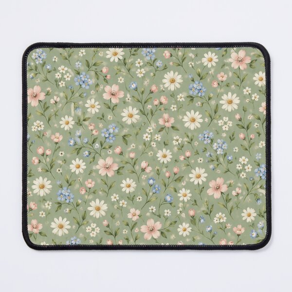 Item preview, Sage Green Wildflowers Pink Daisies Cottagecore Floral Pattern designed and sold by KokoDeez.