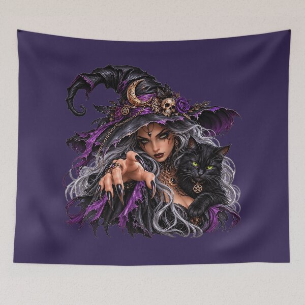Item preview, Gothic Witch with Black Cat and Purple Magic Hat designed and sold by charmaroundyou.