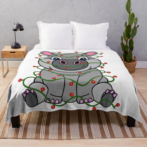 Item preview, Christmas Hippo Tangled In Christmas Tree Lights designed and sold by Sartoris Art.