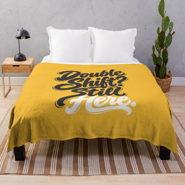 Item preview, Double Shift Still Here – Funny Nurse T-Shirt Yellow Black Script RN Gift Bold designed and sold by KiwyStudio.