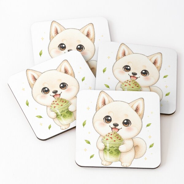 Item preview, Cream Shiba Inu with a Matcha Whipped Cream Latte designed and sold by Kawaii Matcha Studio.
