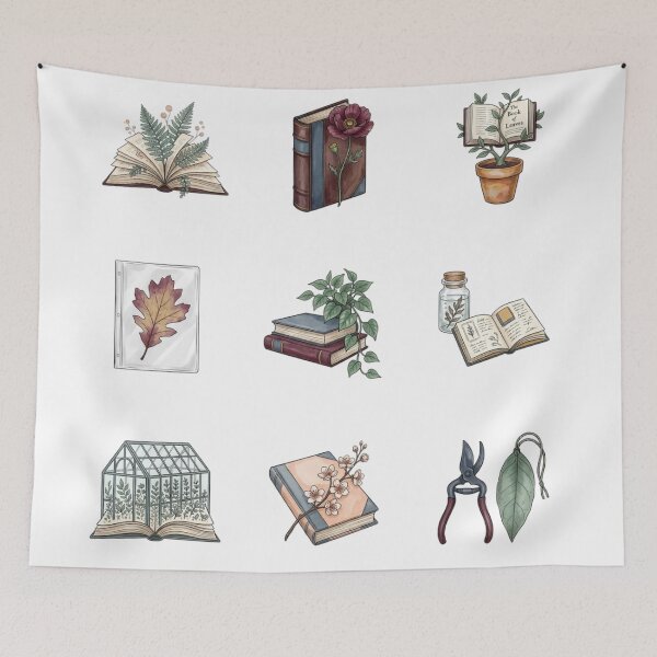 Item preview, Cottagecore Botanical Plant and Vintage Book Icons Sticker Sheet designed and sold by mood-draftsman.