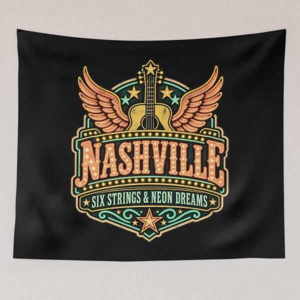 Item preview, Nashville Six Strings & Neon Dreams Winged Guitar designed and sold by Fenay Designs.