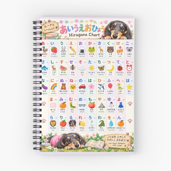 Item preview, Luna’s Cute Japanese Hiragana Chart – Learn Japanese with a Dachshund designed and sold by LunaDogStudio.