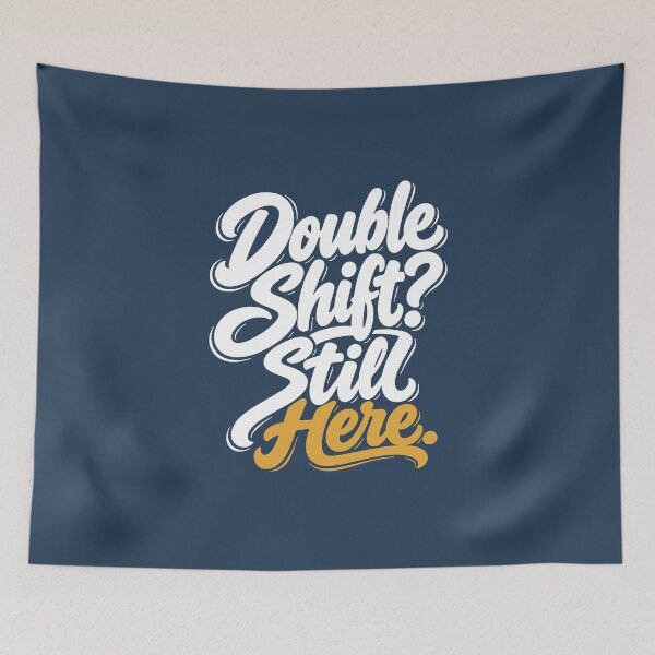 Item preview, Double Shift Still Here – Funny Nurse T-Shirt Navy Gold Script RN Night Shift designed and sold by KiwyStudio.