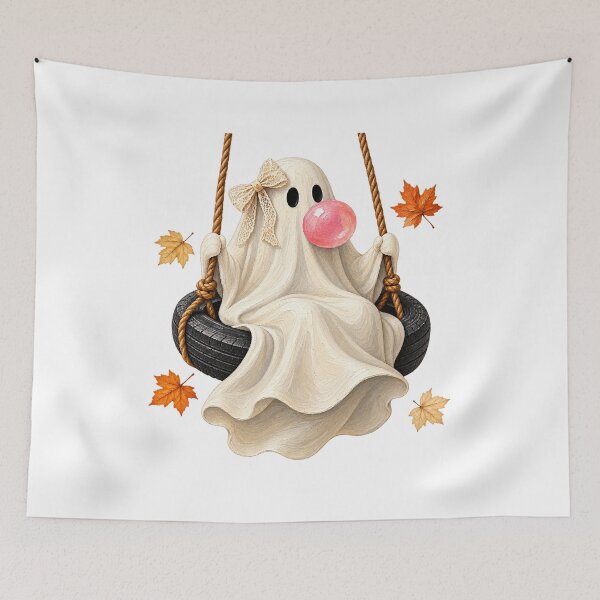 Item preview, Cute Ghost Blowing Pink Bubblegum On Tire Swing designed and sold by Phil Ben.