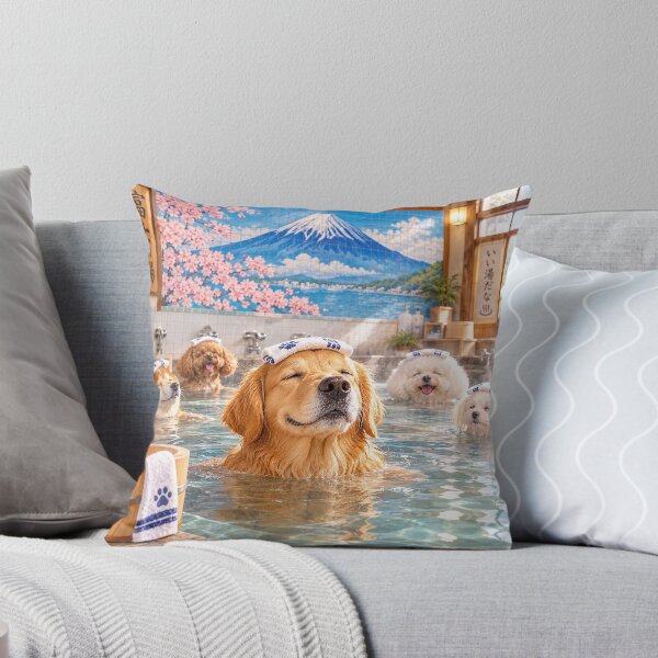 Item preview, Cute Dogs at a Traditional Japanese Sento – Golden Retriever and Friends designed and sold by CHANNELZIPANG.