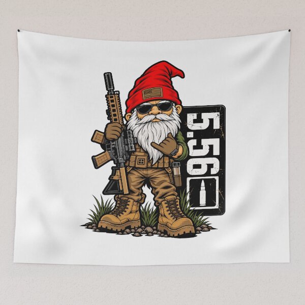 Item preview, Tactical Garden Gnome with Rifle and 5.56 Badge designed and sold by mareix.