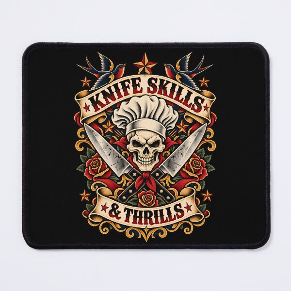 Item preview, Knife Skills And Thrills Vintage Chef Skull Tattoo designed and sold by LoafLogic.