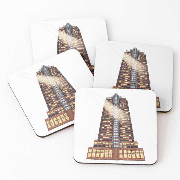 Item preview, The Plaza Tower at Night – Christmas Party Skyscraper Searchlight Cartoon designed and sold by CozyCornerDesigns.