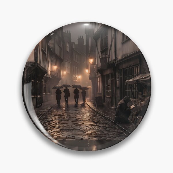 Item preview, Atmospheric Medieval Street Scene At Dusk In Rain designed and sold by TeeBeeDesigns.