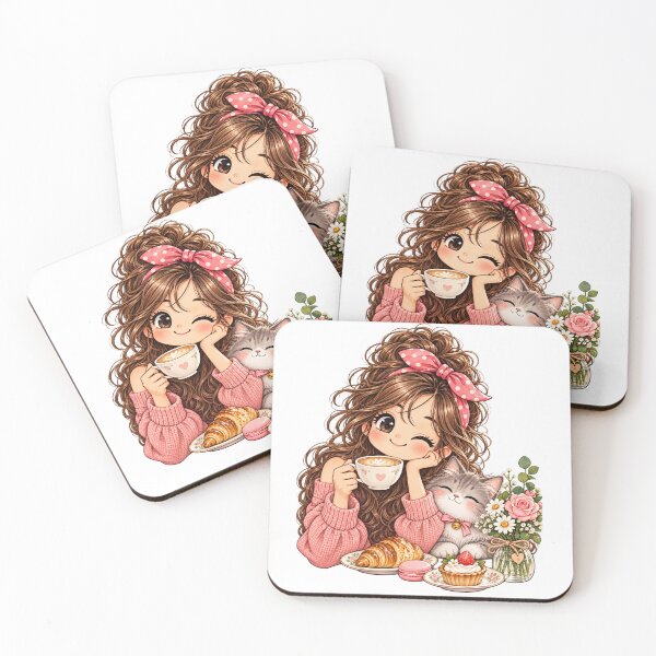 Item preview, Cozy Coffee Cat Girl Cottagecore Illustration designed and sold by sousou-83.