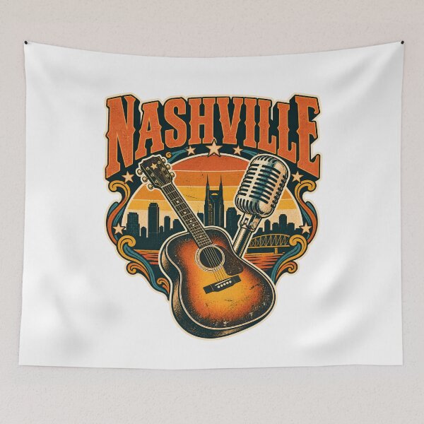 Item preview, Nashville Sunset Guitar and Vintage Microphone designed and sold by Fenay Designs.
