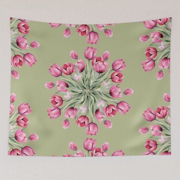 Item preview, Title: Sage Green Botanical Tulip Circular Floral Motif Pattern Artwork designed and sold by ​Jyoti Digital Artist.