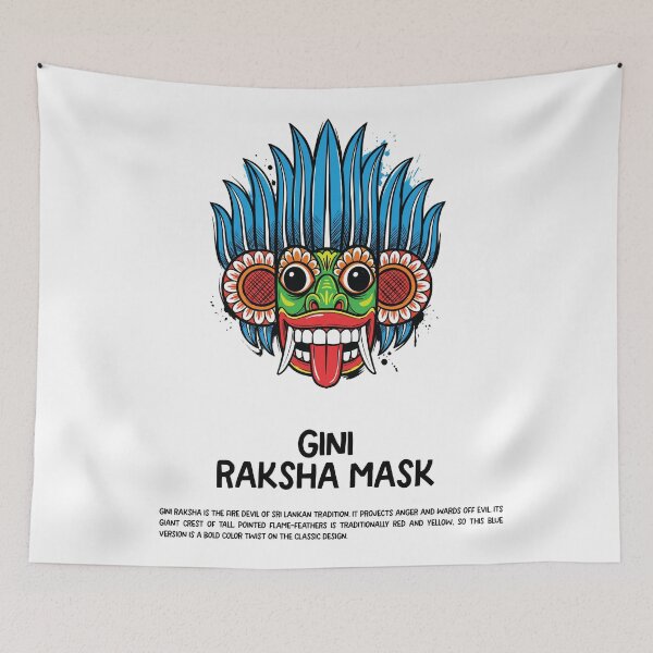 Item preview, Blue Gini Raksha Fire Devil Mask Sri Lanka Art designed and sold by Merch by Das Design Studio.