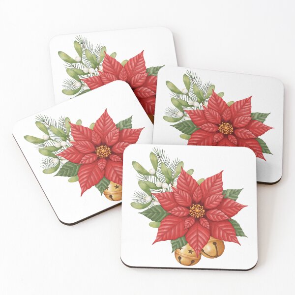 Item preview, Watercolor Christmas Poinsettia with Jingle Bells designed and sold by Valentinian.