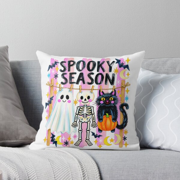 Item preview, Cute Spooky Season Ghost Skeleton Black Cat Halloween designed and sold by Suzu Comena.