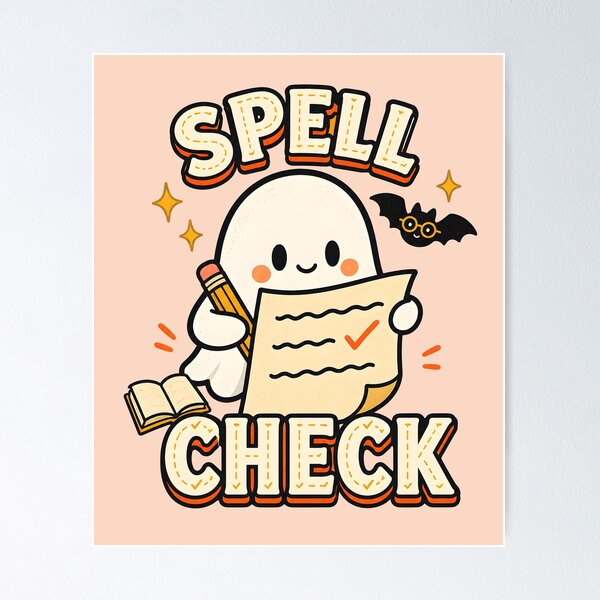 Item preview, Spell Check Kawaii Ghost Halloween Teacher Pun designed and sold by  MAD's Recreation Studio.