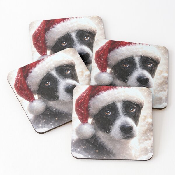 Item preview, Dog in Festive Santa Hat Christmas Holiday Border Collie Mix Super Cute designed and sold by Stephanie Laird.