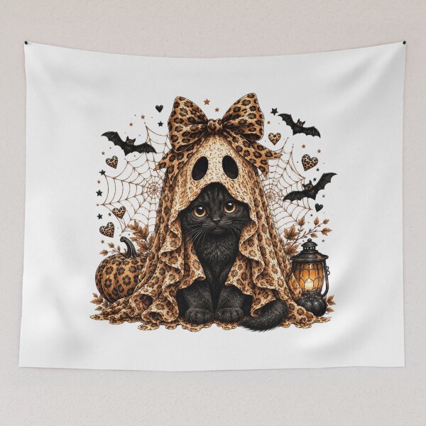 Item preview, Halloween Black Cat in Leopard Ghost Costume designed and sold by Suzu Comena.