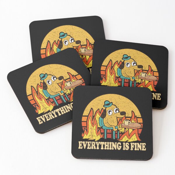 Item preview, Everything Is Fine Retro Sunset Dog In Fire Sarcastic Meme designed and sold by  MOHAMED.