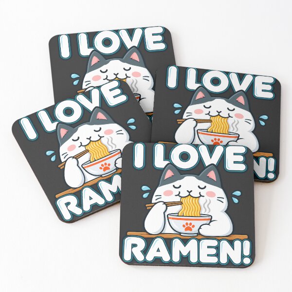 Item preview, I Love Ramen Cute Kawaii Cat Eating Japanese Noodles designed and sold by BUNNIES-EL.