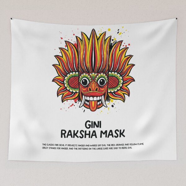 Item preview, Gini Raksha Fire Devil Mask Red Yellow Sri Lanka designed and sold by Merch by Das Design Studio.