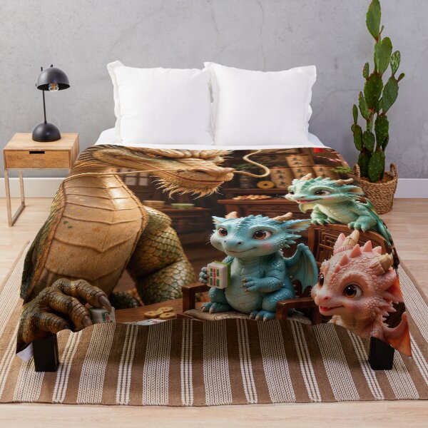 Item preview, Chinese Dragon Family Playing Mahjong – Cute Baby Dragons Asian Fantasy Art designed and sold by DrakariArt.
