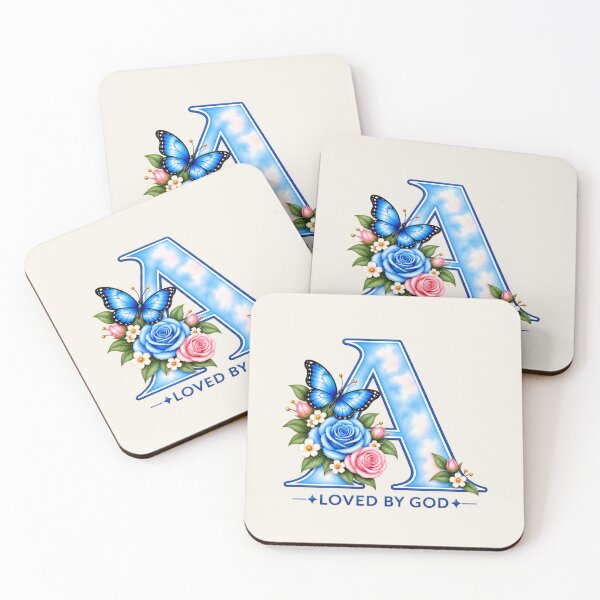 Item preview, Loved By God Letter A – Blue Butterfly Floral Christian Initial designed and sold by HO•Designs.